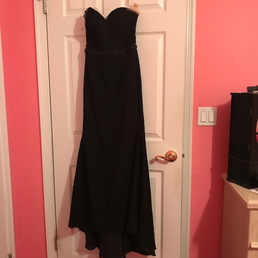 Mori Lee Black lace bustier dress